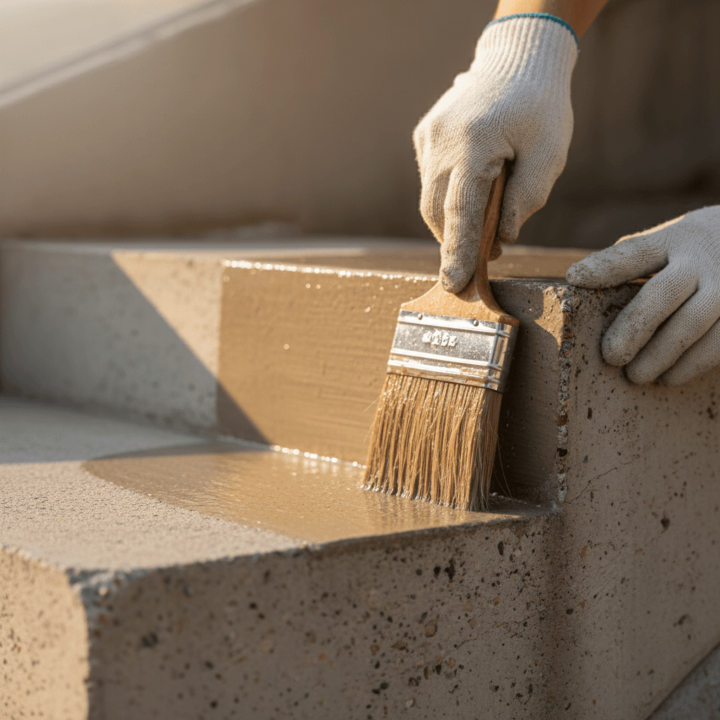 Protective coating application on concrete stairs